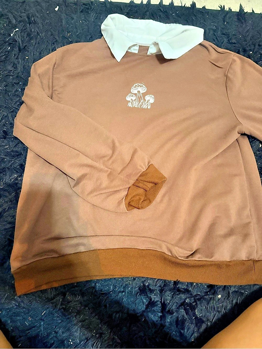 RoMWE Brown Mushroom Collared Long Sleeve Sweatshirt Size Small